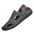 Men's breathable leather summer sandals in green – antiskid beach outdoor shoes