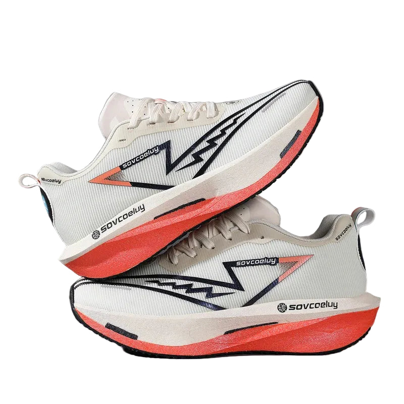 Unisex carbon plate running shoes in orange and white – lightweight non-slip design