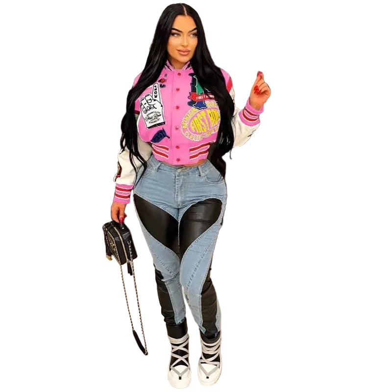 women varsity letter jacket retro streetwear