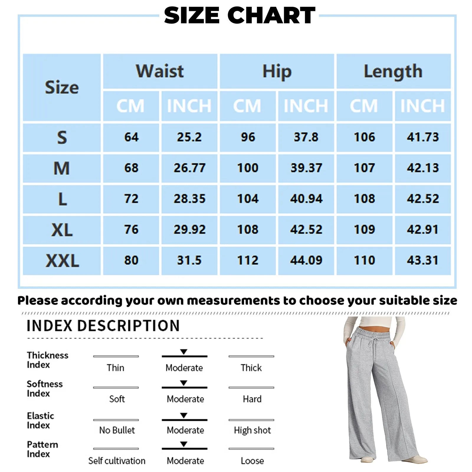 Casual Flow Wide Leg Pants s –  Size chart