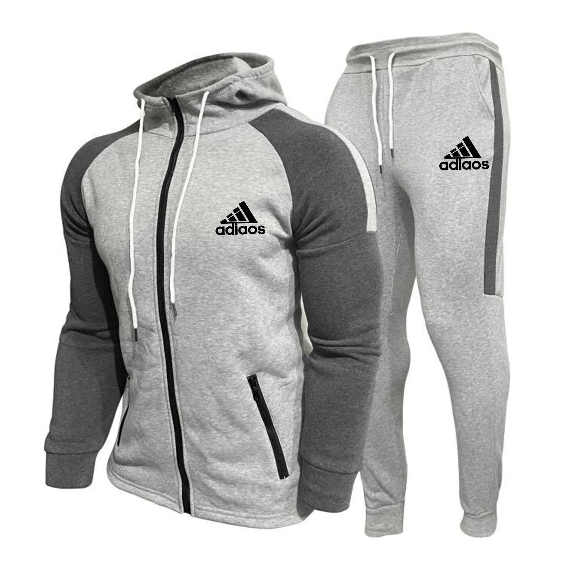 men hoodie joggers set gray and black