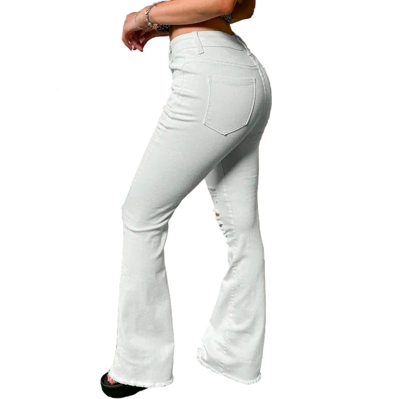 white ripped skinny jeans outfit women high waist denim