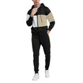 Men’s plus size two-piece tracksuit set in navy and beige color block design