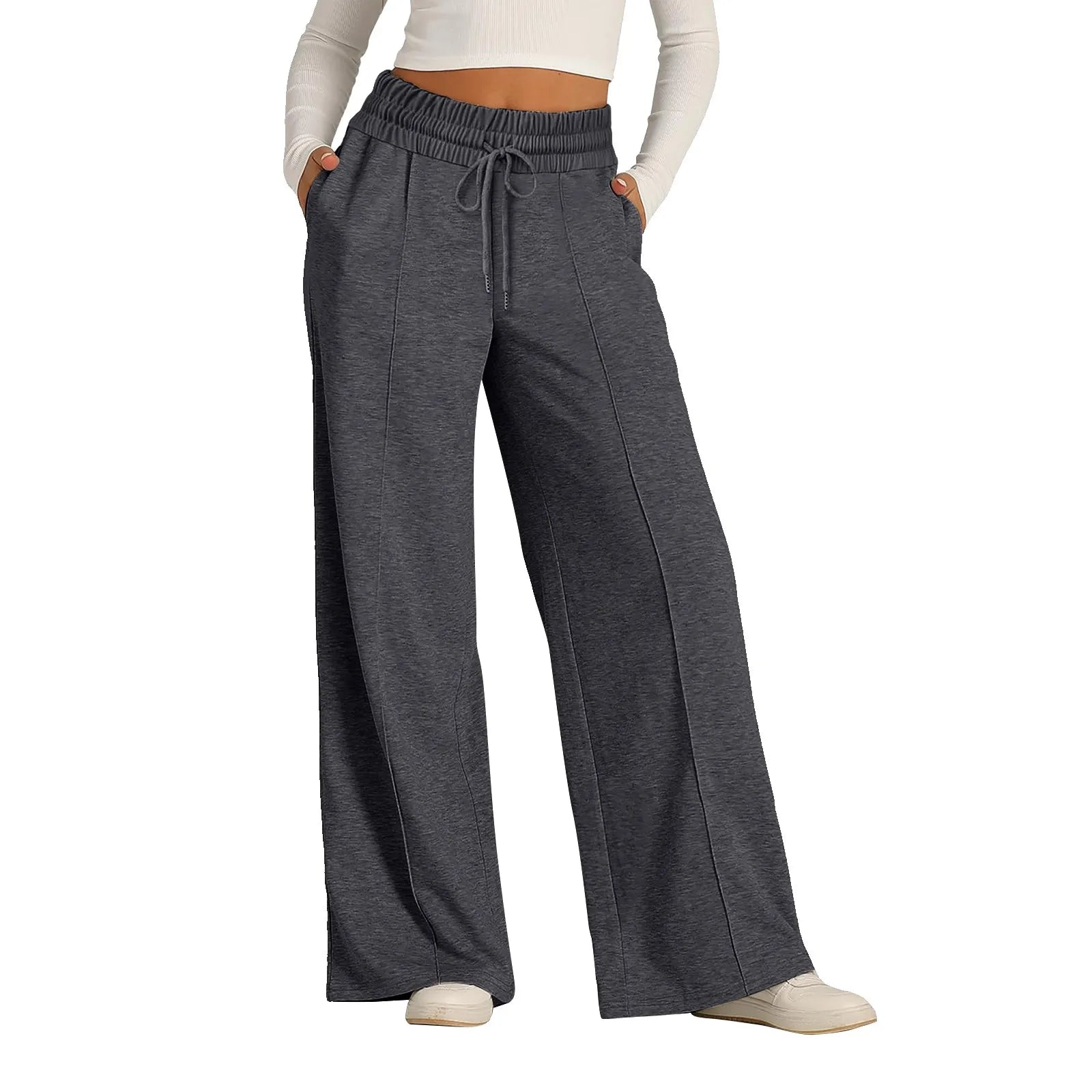 Casual Flow Wide Leg Pants in Dark Blue – Women's High Waist Lounge Pants