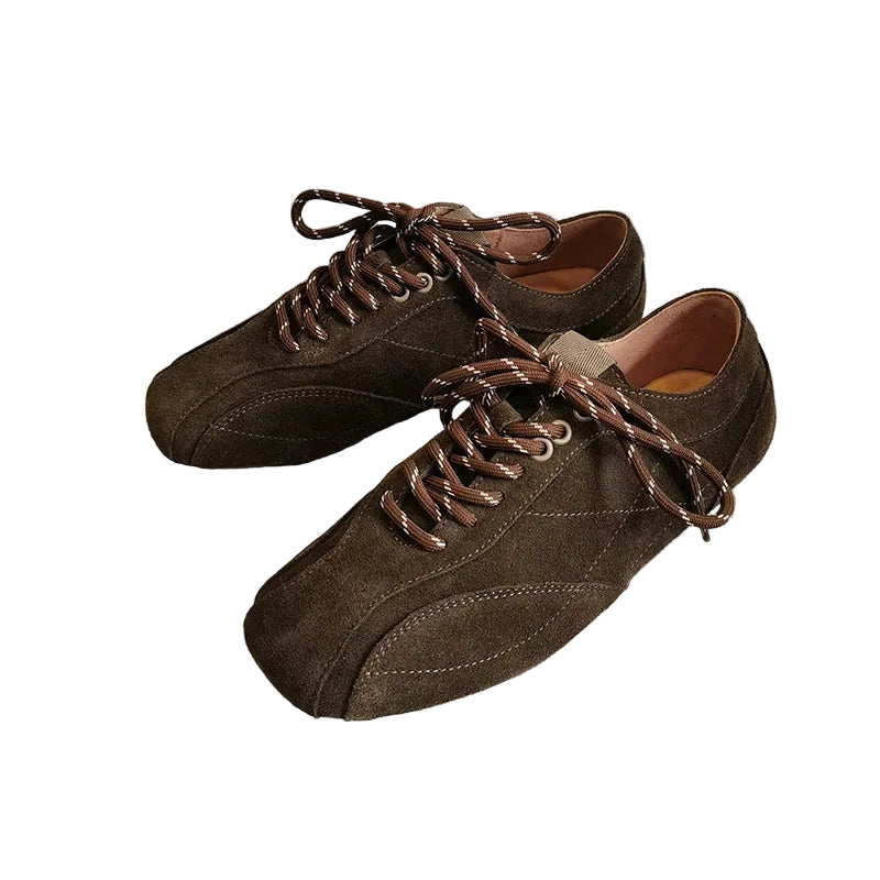 Women's dark brown suede platform sneakers with cross-tied design"