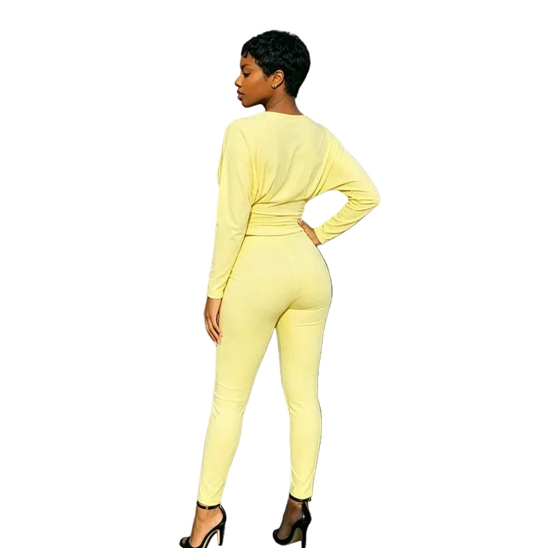 V-Neck Pleated Two-Piece Set at casual Flow Shop