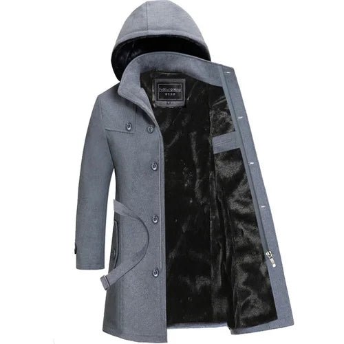 Men's high-quality long wool coat in a sleek design, perfect for warmth and style - casualflowshop