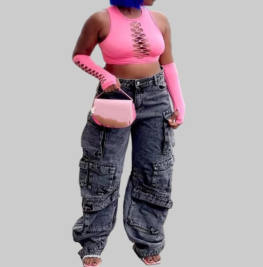 High Waist Cargo Pants for Women – Vintage Washed Multi - Pocket Streetwear - CasualFlowshop