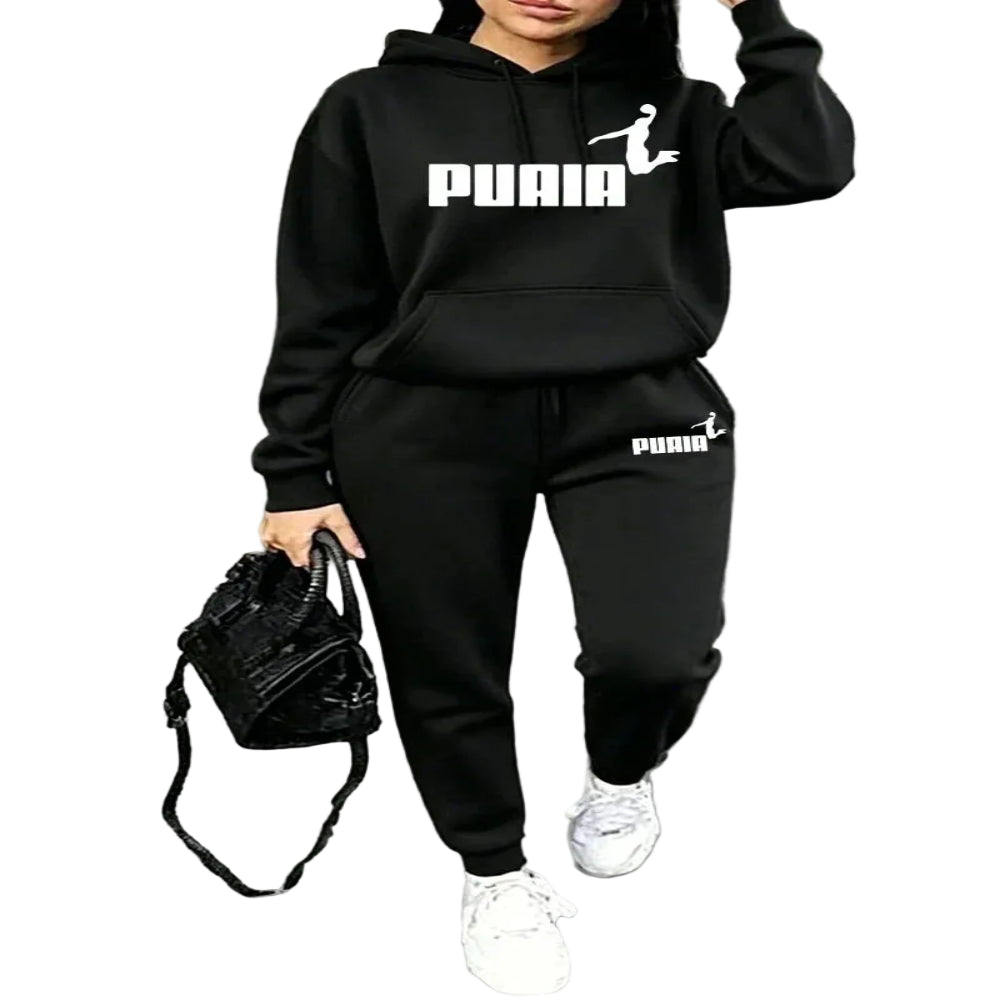 Black letter print tracksuit set – unisex hoodie and jogger pants