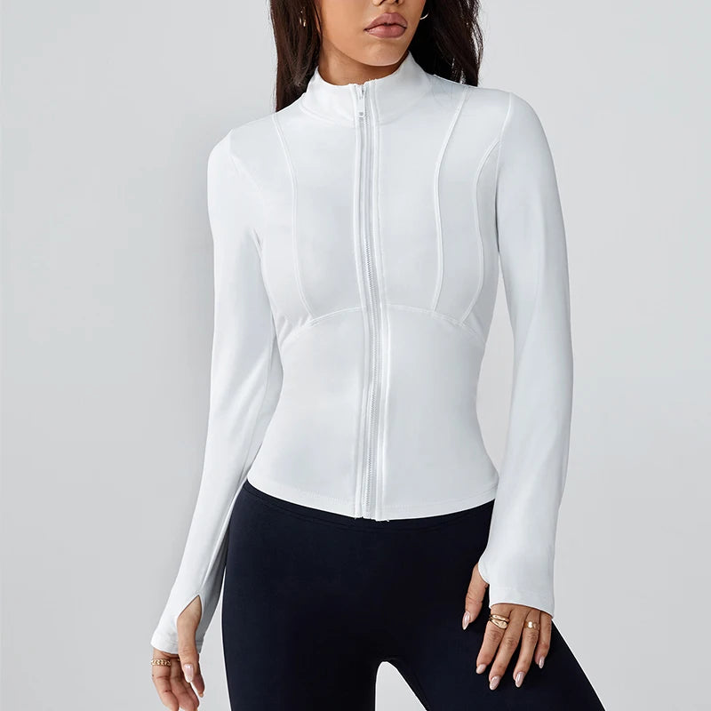 Women's quick-dry sports jacket in white – breathable fitness top for gym yoga and outdoor wear

