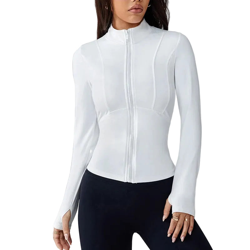 Women's quick-dry sports jacket in white – breathable fitness top for gym yoga and outdoor wear
