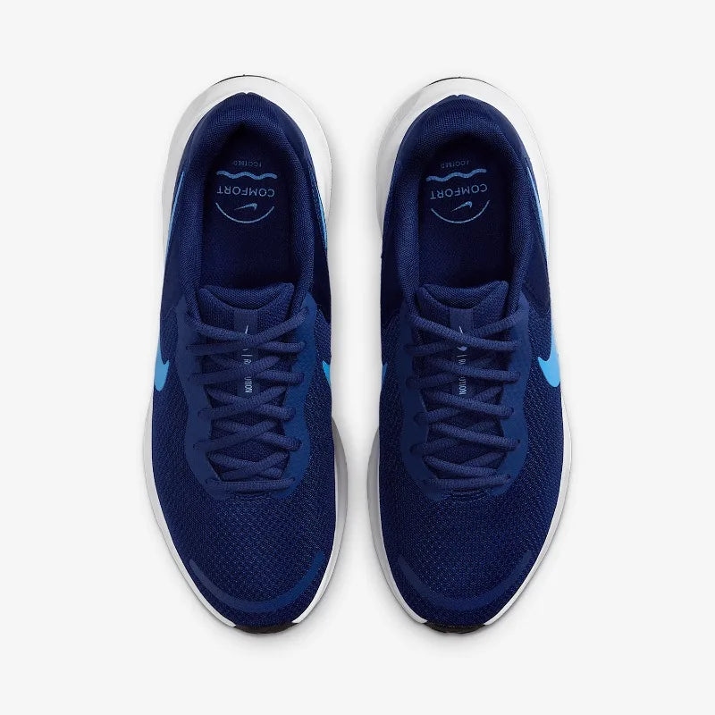 Men's navy blue Nike low-top sneakers with turquoise Swoosh and white midsoles, style FB2207-406.