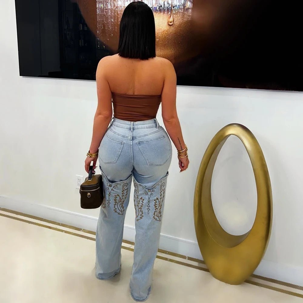 High Waist Straight Leg Jeans for Women – Vintage Embroidered Denim - CasualFlowshop
