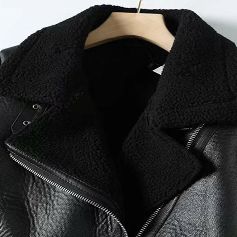 Women’s Shearling Leather Coat – Faux Fur Winter Jacket with Soft Lining - CasualFlowshop