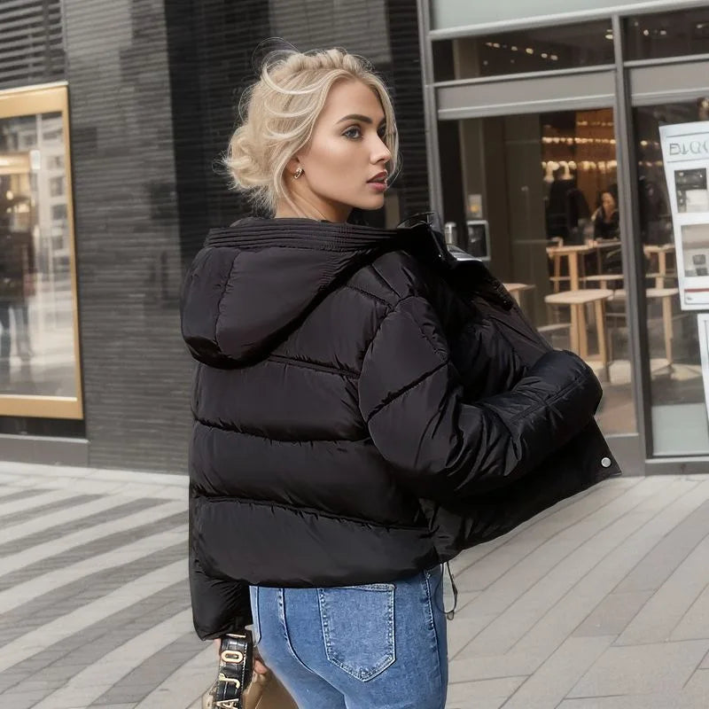 Women’s Cozy Elegance Short Cotton Jacket in solid color, front view