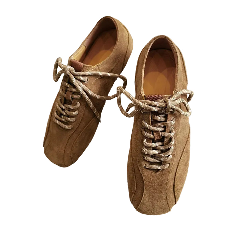 Women's brown suede platform sneakers with cross-tied design