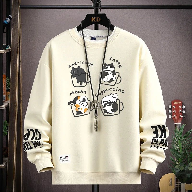 Kawaii Cat Sweater Men – Japanese Cartoon Print Pullover - CasualFlowshop