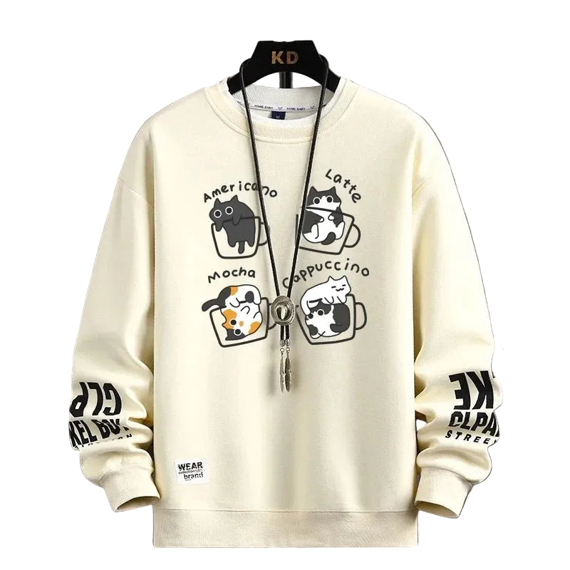 Kawaii Cat Sweater Men – Japanese Cartoon Print Pullover - CasualFlowshop