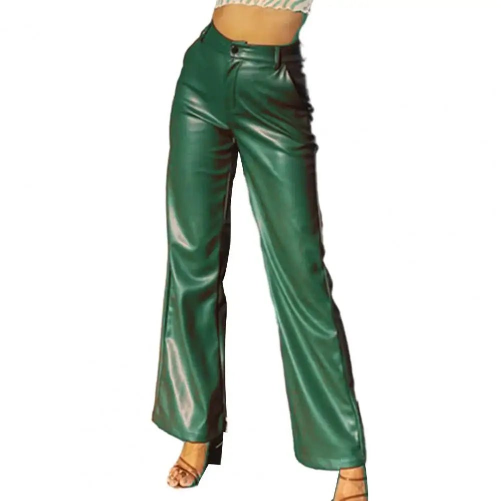 Stylish Vegan Leather Wide Leg Pants – High-waisted, trendy, and comfortable faux leather trousers for a chic look.