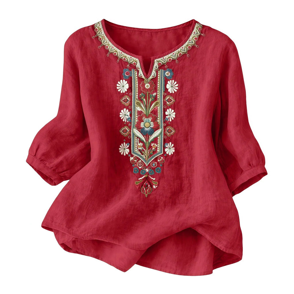 Red embroidered Ukrainian Folk Print Blouse