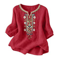 Red embroidered Ukrainian Folk Print Blouse