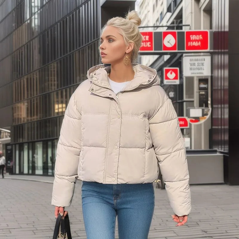 Women’s Cozy Elegance Short Cotton Jacket in solid color, front view