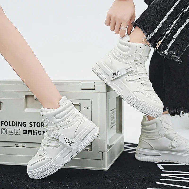 Women's high-top street sneakers in white  – stylish, breathable, and non-slip casual shoes