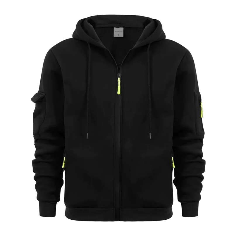 Hooded Cardigan Sweater Mens – Light Winter Zip Jacket  Black 