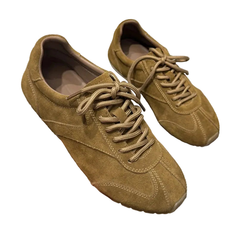 Women's khaki suede sneakers with genuine leather upper and non-slip sole