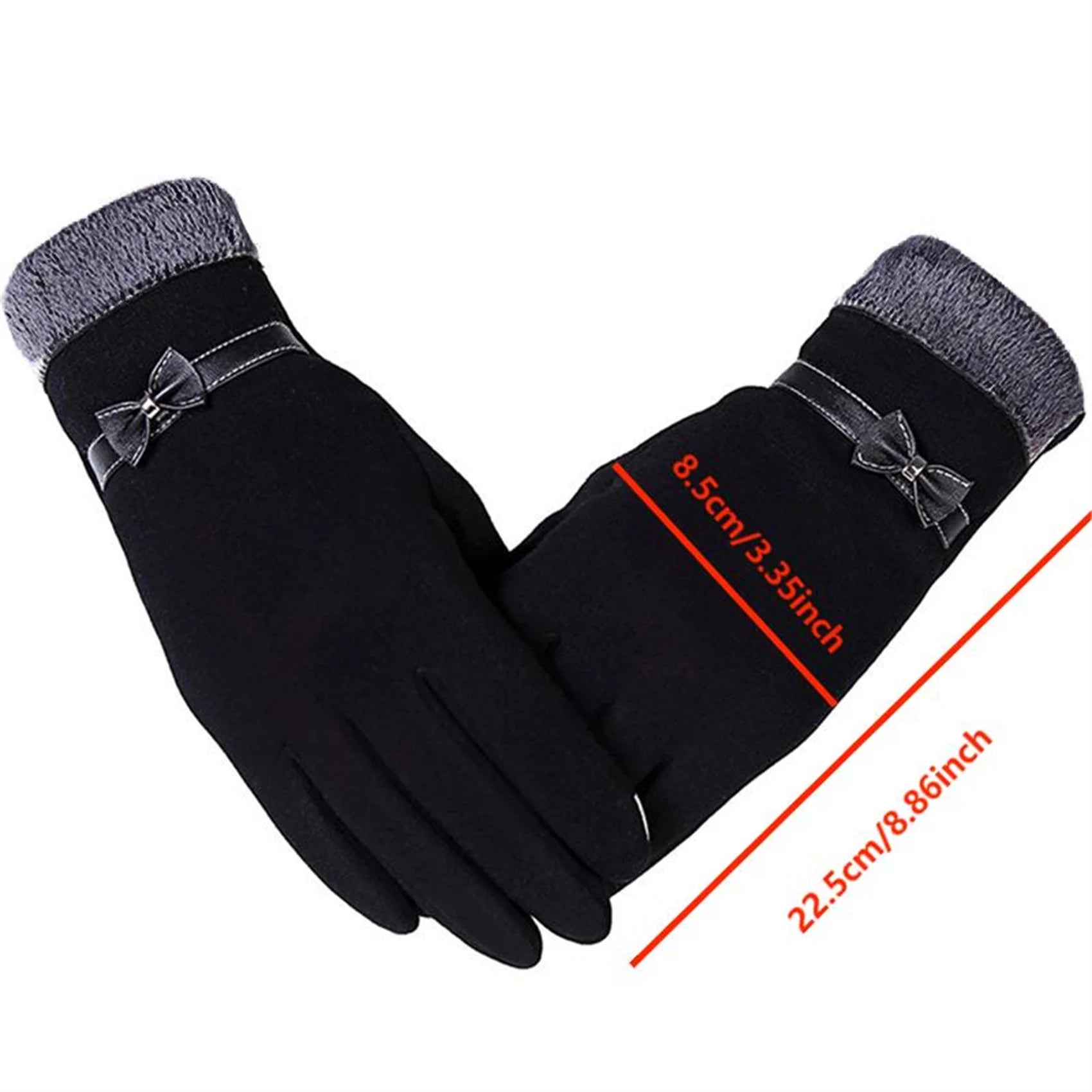 Touch Screen Warm Gloves size details: 22.5cm length, 17.2cm palm circumference, 8cm middle finger length.