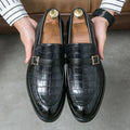 Men’s luxury glossy leather loafers in wine red – shiny finish, elegant slip-on shoes for formal or smart casual wear.