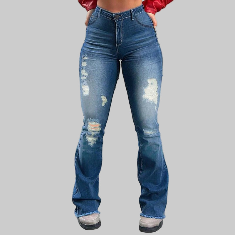 Women’s Stretchy Flare Jeans – High Waist Ripped Casual Denim Pants - CasualFlowshop