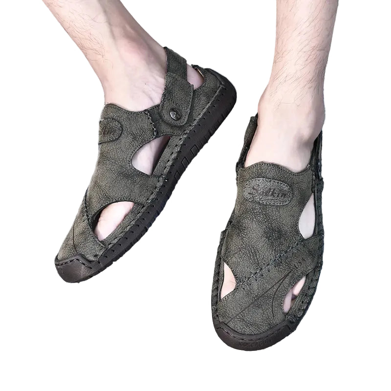 Men's breathable leather summer sandals in Brown – antiskid beach outdoor shoes