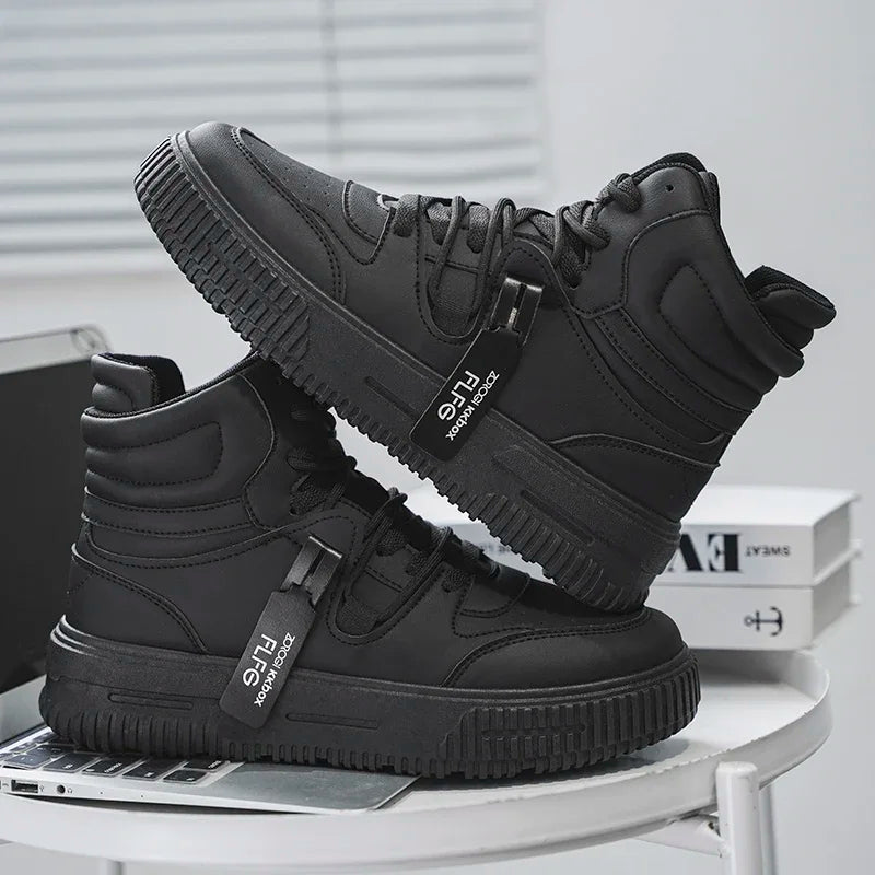 Women's high-top street sneakers in black – stylish, breathable, and non-slip casual shoes