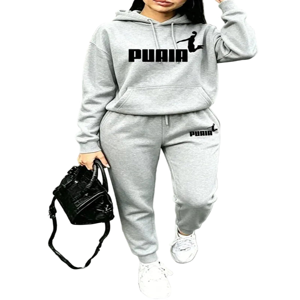 Gray letter print tracksuit set – unisex hoodie and jogger pants