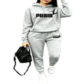 Gray letter print tracksuit set – unisex hoodie and jogger pants