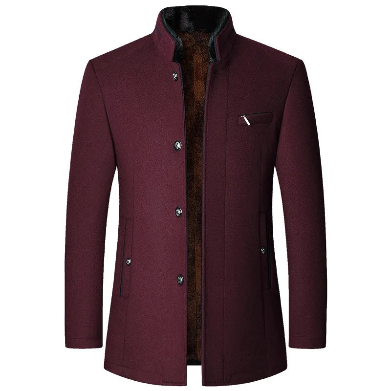 Maroon coat with buttons on a white background