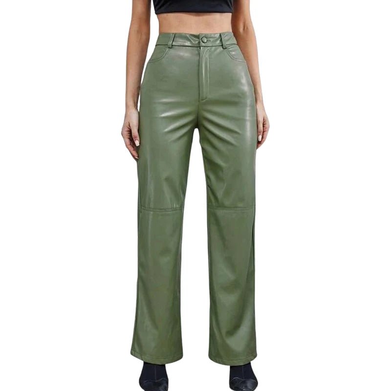 Stylish Vegan Leather Wide Leg Pants – High-waisted, trendy, and comfortable faux leather trousers for a chic look.