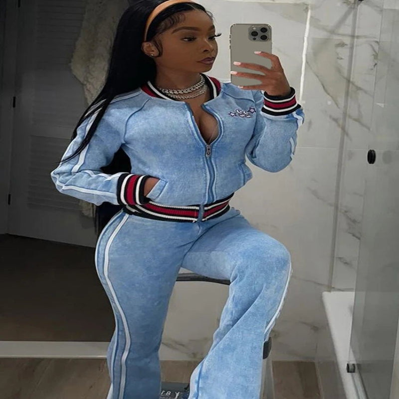 women streetwear tracksuit blue outfit