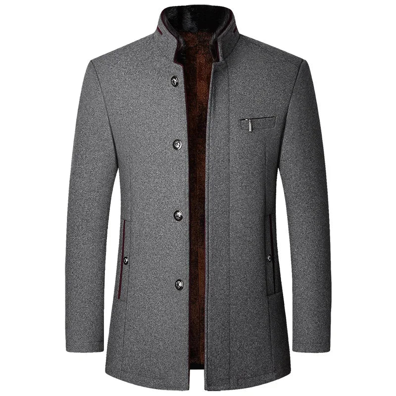 Gray coat with a brown collar on a white background