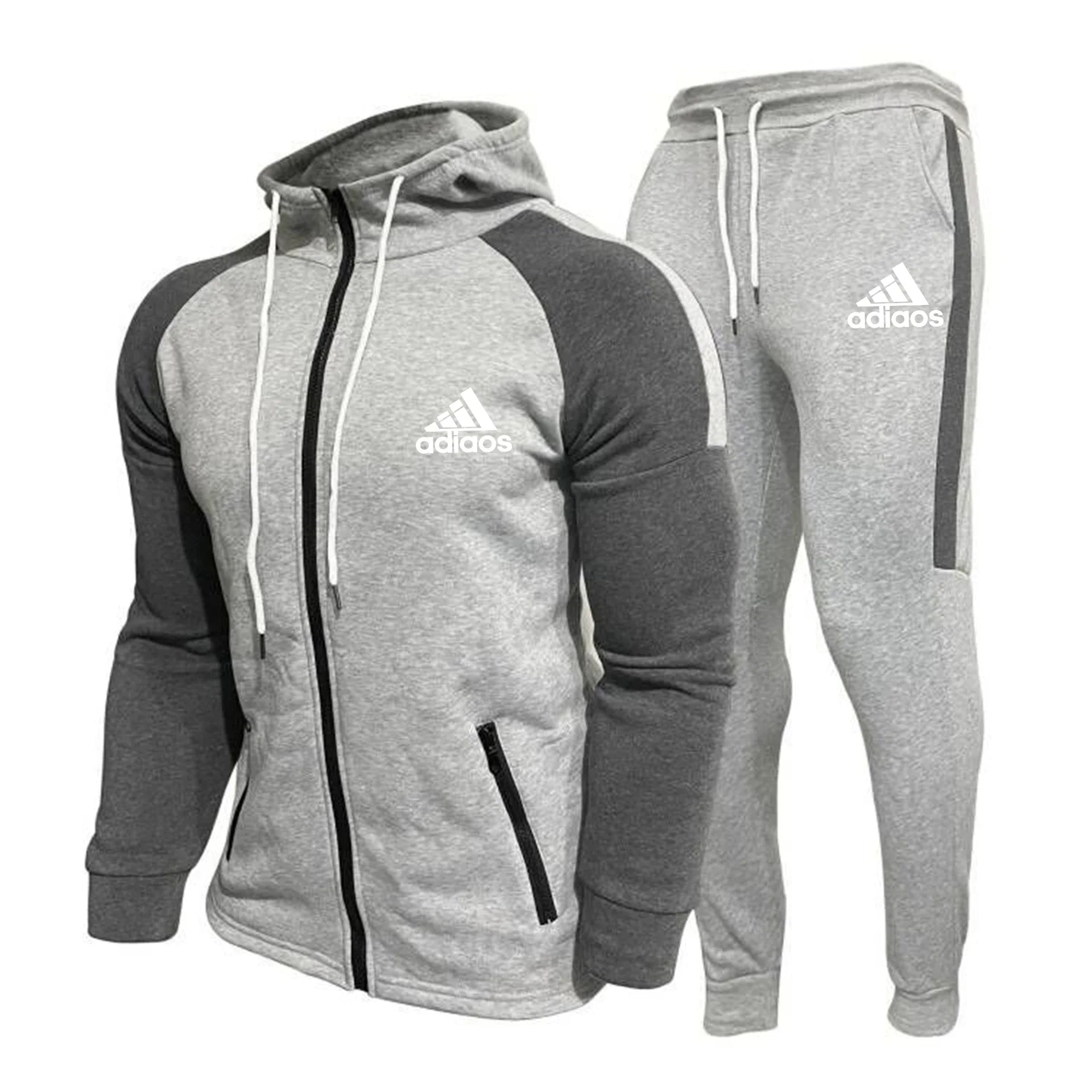 men hoodie joggers set gray and black 