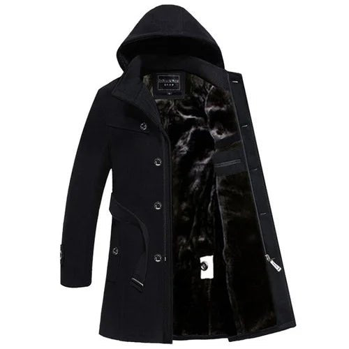 Men's high-quality long wool coat in a sleek design, perfect for warmth and style - casualflowshop