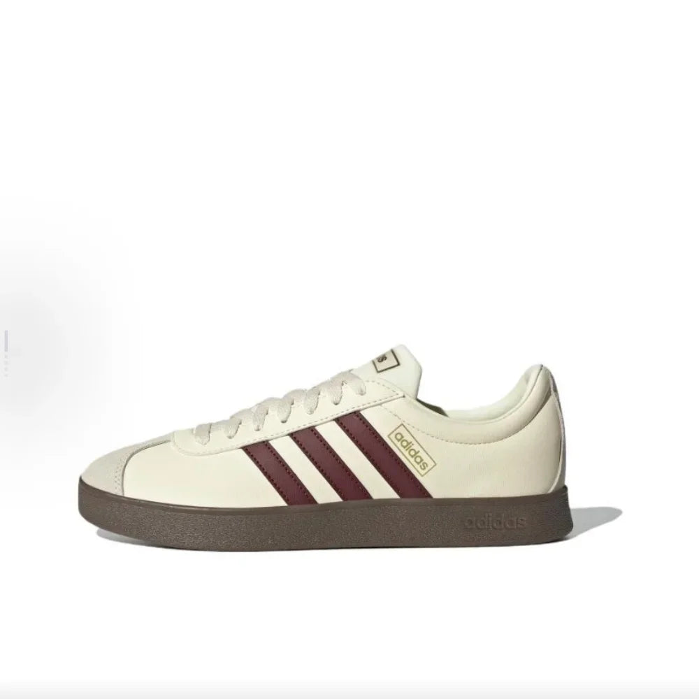 Beige Retro Low Top Sneakers with brown sole on a white background