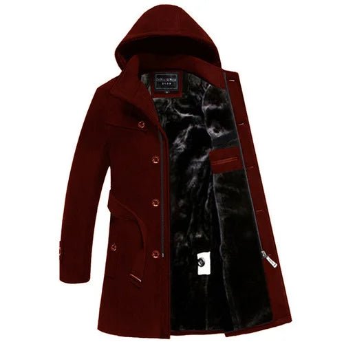 Men's high-quality long wool coat in a sleek design, perfect for warmth and style - casualflowshop