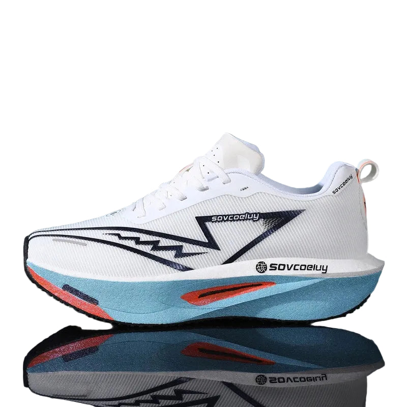 Unisex carbon plate running shoes in white – lightweight non-slip design