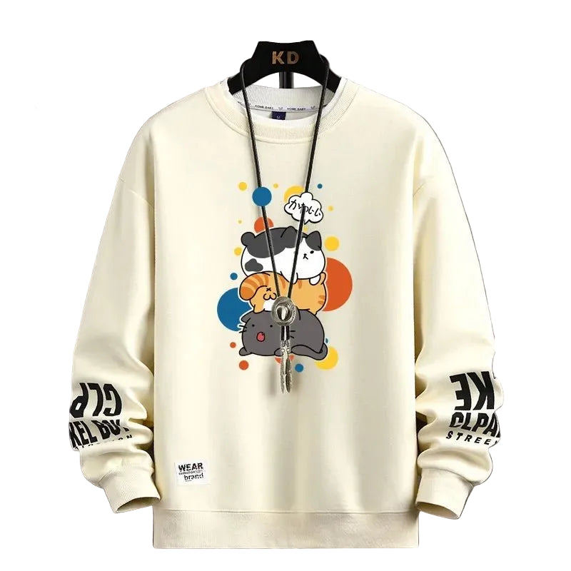 Kawaii Cat Sweater Men – Japanese Cartoon Print Pullover - CasualFlowshop