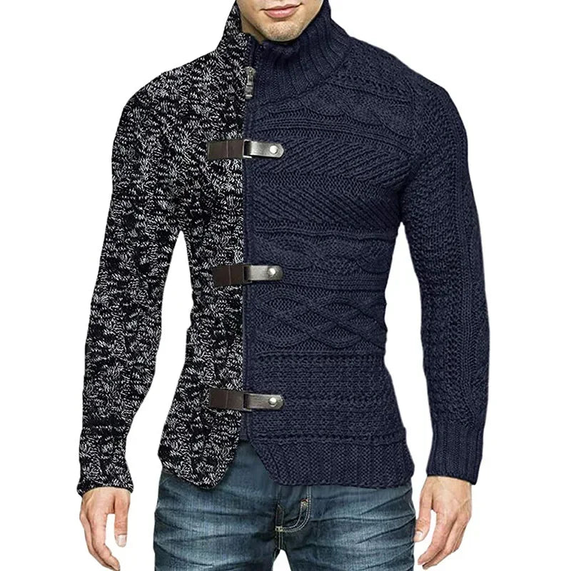 Men's Asymmetric Knit Sweater Coat Two-tone black and white  - At Casualflowshop