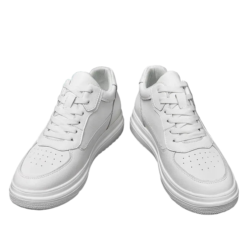 Men's Elevator Sneakers, White Color  on a gray background 