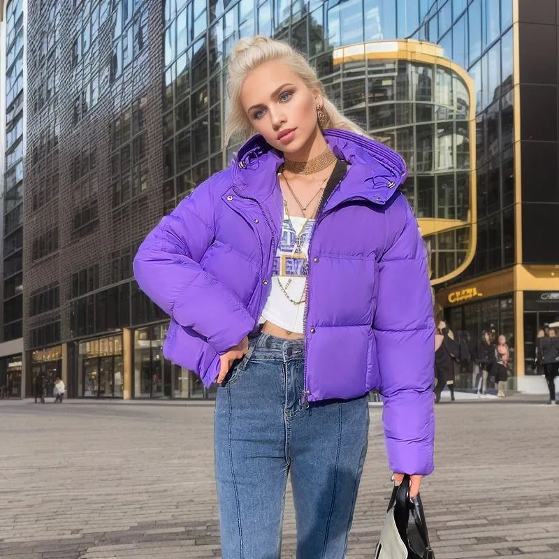 Women’s Cozy Elegance Short Cotton Jacket in solid color, front view