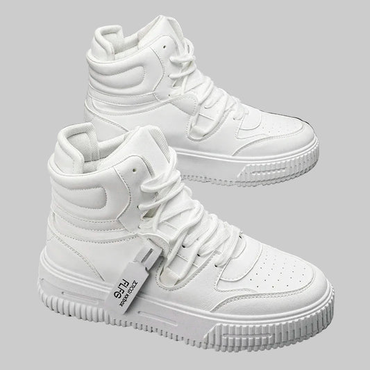 Women's high-top street sneakers in white – stylish, breathable, and non-slip casual shoes